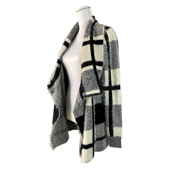 Love Taken Drape-Collared Open Front Cardigan Sweater Black & White, Medium - Picture 7 of 12